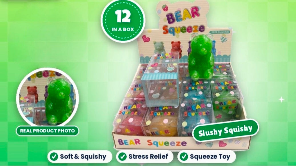 12pcs Bear Squeeze Squishy - Green Glitter