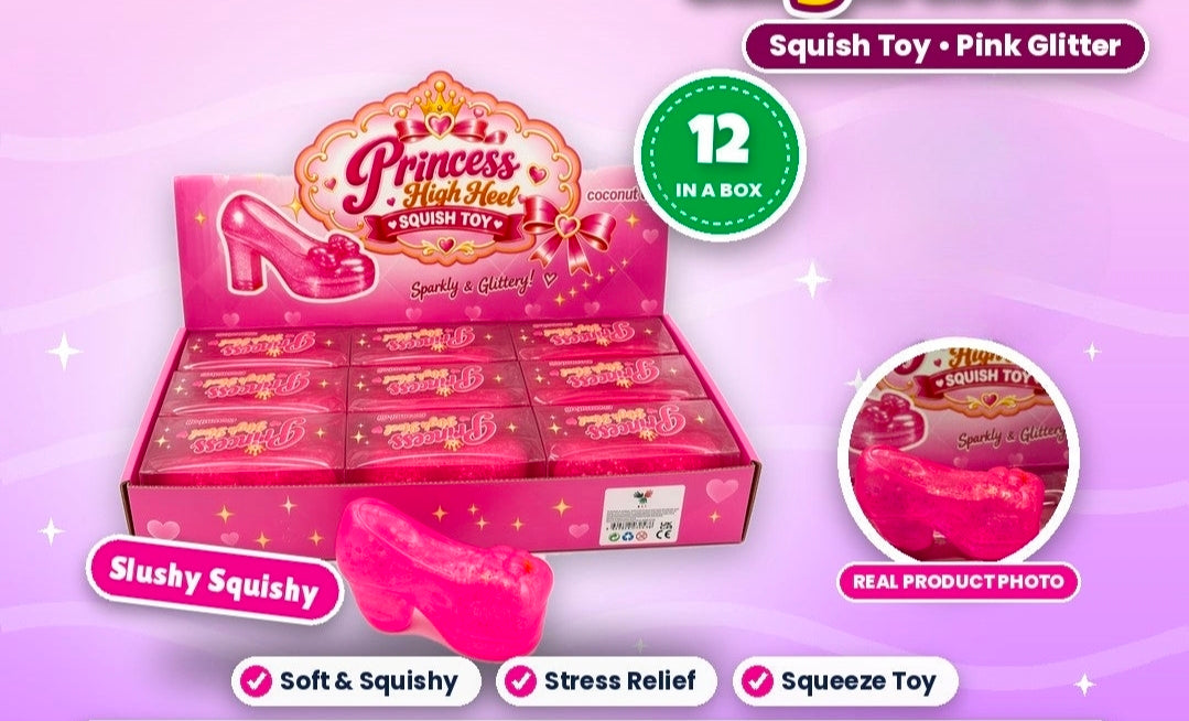 12pcs Princess High Heel Squishy - Pink Glitter